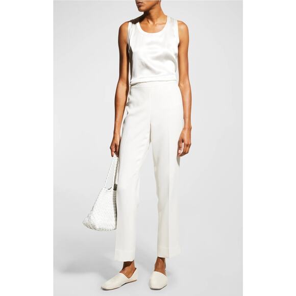 Lafayette 148 New York Pants - Lafayette 148 New York White Bleecker Cropped Pant Stretch Cotton SideZip luxury